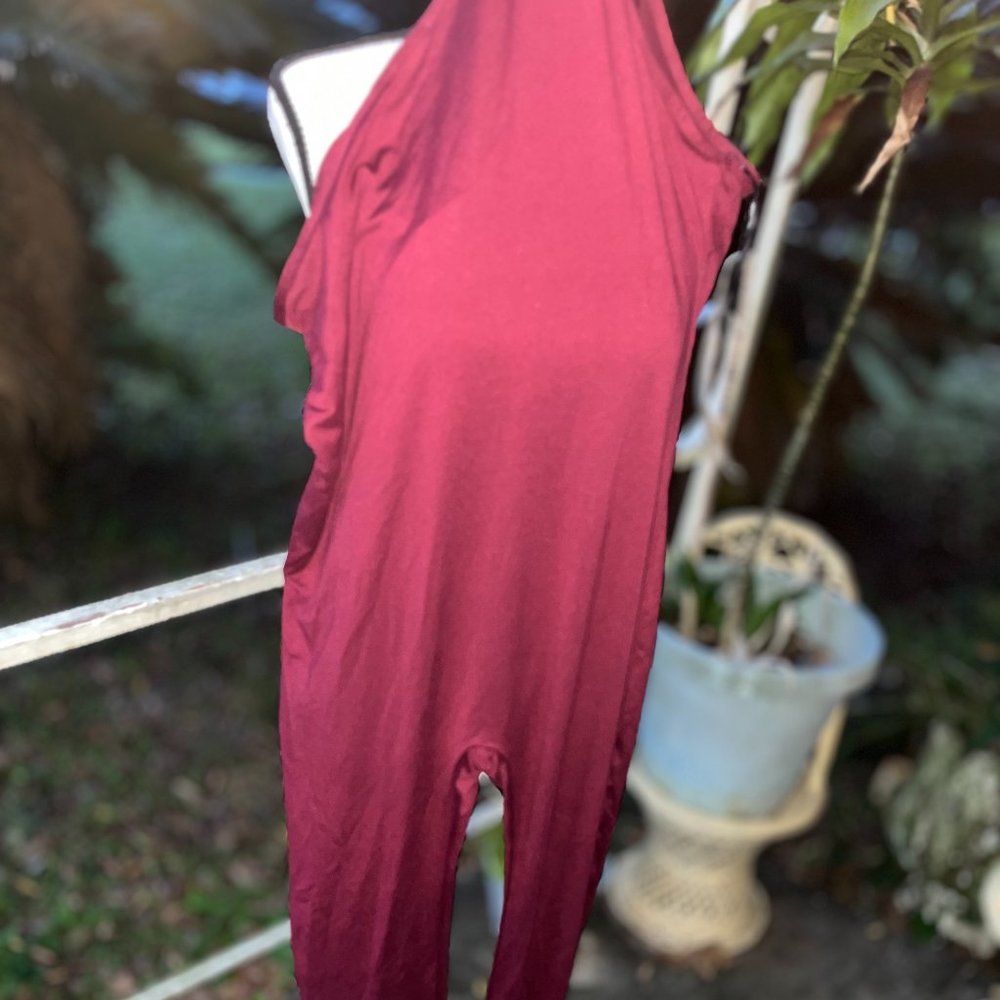 Burgundy One Shoulder Jumpsuit